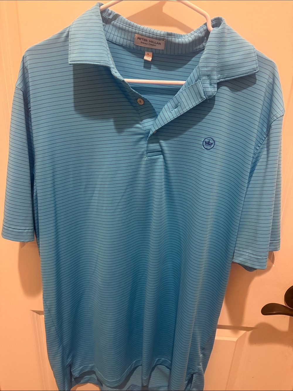 Peter Millar Aqua Blue Thin-Stripe Polo